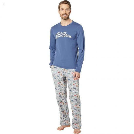 L.L.Bean Camp Pajamas Set Regular Vintage Indigo ID-ynxiGX3t