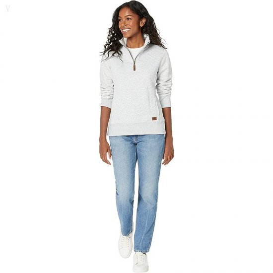L.L.Bean Petite Quilted Sweatshirt 1/4 Zip Pullover Long Sleeve Light Gray Heather ID-1dxSO763
