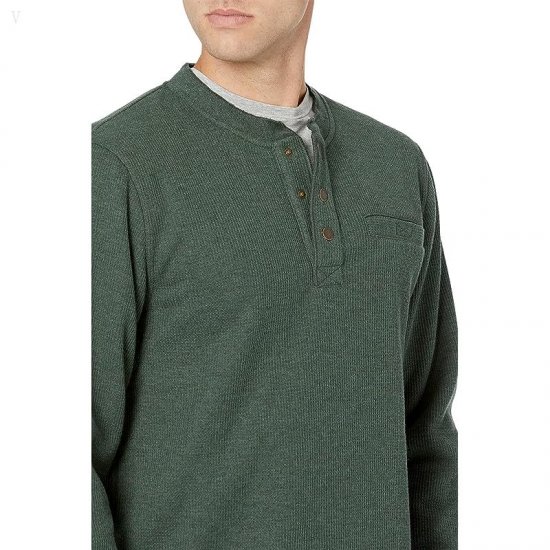 L.L.Bean Katahdin Iron Works Bonded Waffle Fleece Henley Slightly Fitted Regular Black Forest Green Heather ID-Uil0yQLz