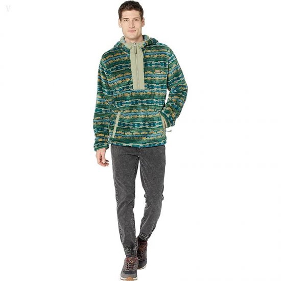 L.L.Bean Hi-Pile Fleece Hooded Pullover Print Regular Rain Forest Geo ID-929D094S