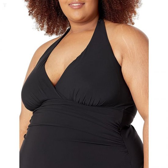L.L.Bean Plus Size Slimming Swimwear Clasp Halter Dress Black ID-vDyhI9eU