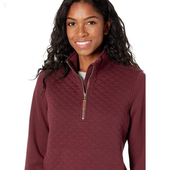 L.L.Bean Petite Quilted Sweatshirt 1/4 Zip Pullover Long Sleeve Deep Wine ID-yVQXNW8f