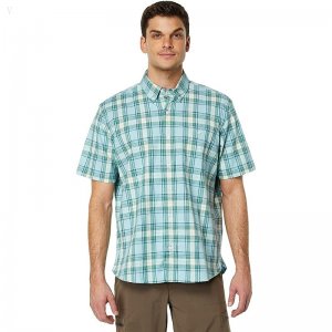 L.L.Bean Comfort Stretch Chambray Shirt Short Sleeve Traditional Fit Plaid Pale Turquoise ID-wQ0T0oBg