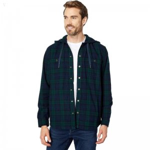 L.L.Bean Scotch Plaid Hooded Shirt Slightly Fitted Regular Black Watch ID-vKojohjR