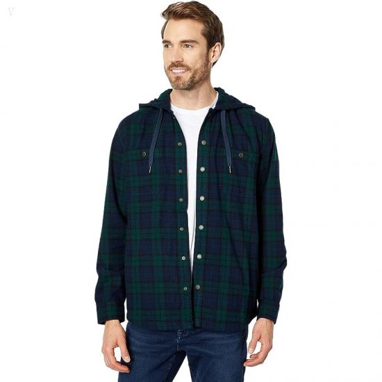 L.L.Bean Scotch Plaid Hooded Shirt Slightly Fitted Regular Black Watch ID-vKojohjR