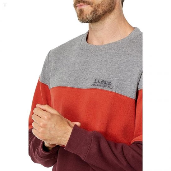 L.L.Bean 1912 Sweatshirt Crew Neck Color-Block Regular Deep Wine/Gray Heather ID-wT73KPj8