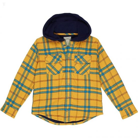 L.L.Bean Fleece Lined Flannel Shirt Hooded Plaid (Little Kids) Field Gold ID-YAFfYaFr