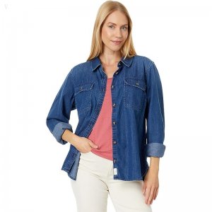 L.L.Bean Petite Heritage Washed Denim Shirt Long Sleeve Medium Indigo ID-NrDFuZBr