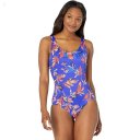 L.L.Bean BeanSport Scoop Neck Tanksuit Print Cobalt Botanical ID-1KlGirrs
