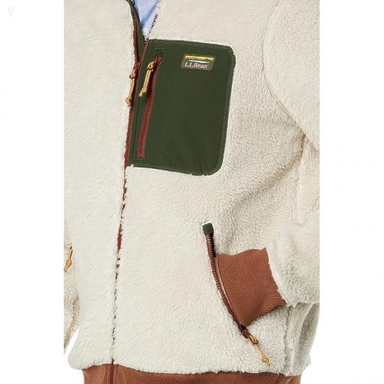 L.L.Bean Bean\'s Sherpa Fleece Jacket Regular Soapstone/Forest Shade ID-0yGahxYW