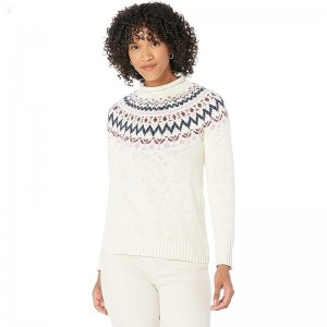 L.L.Bean Cotton Ragg Sweater Funnel Neck Pullover Fair Isle Cream Fair Isle ID-yXbrJCzM