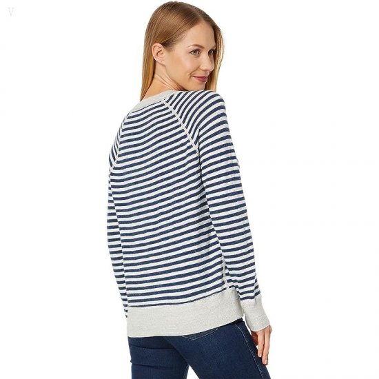 L.L.Bean Organic Cotton Slub Crew Neck Sweatshirt Sweater Stripe Navy Stripe ID-RqPnfptx