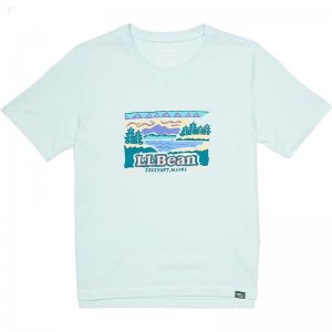 L.L.Bean Organic Short Sleeve Tee (Big Kids) Blue Haze Logo ID-kWNuu82N