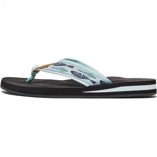 L.L.Bean Classic Maine Isle Flip-Flop 3 Motif Aqua Light/Soft Juniper Woodblock Fish ID-mfIqCiyp
