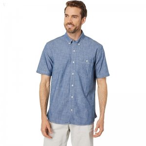 L.L.Bean Comfort Stretch Chambray Shirt Short Sleeve Traditional Fit Indigo ID-OQi2XyjO