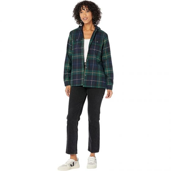 L.L.Bean Fleece Lined Flannel Shirt Hoodie Plaid Deep Spruce ID-FMm51IPD