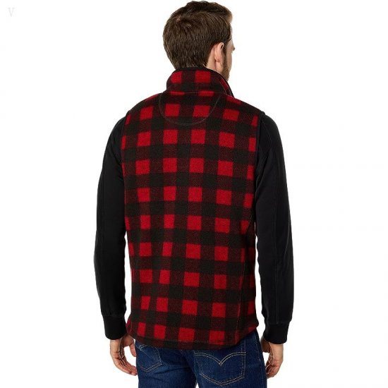 L.L.Bean Sweater Fleece Vest Printed Buffalo Plaid Garnet ID-WdPVpimE