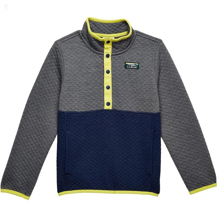 L.L.Bean Quilted Snap 1/4 Pullover (Little Kids) Charcoal Heather/Nautical Navy ID-JZ7aRvnp - Click Image to Close