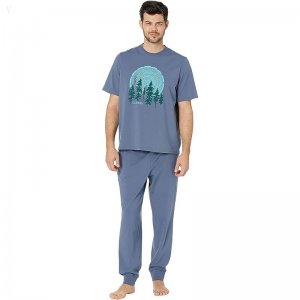 L.L.Bean Wicked Soft Knit Pajamas Short Sleeve Regular Vintage Indigo Tree Ring ID-T7QxIwrx