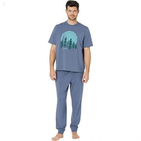 L.L.Bean Wicked Soft Knit Pajamas Short Sleeve Regular Vintage Indigo Tree Ring ID-T7QxIwrx
