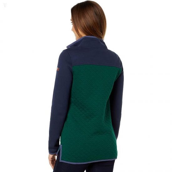 L.L.Bean Quilted Sweatshirt Mock Neck Tunic Color-Block Classic Navy/Black Forest Green ID-eZPPTIoR