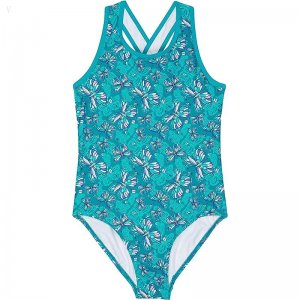 L.L.Bean Watersports Swim One-Piece (Big Kids) Teal Blue Butterfly ID-kLbVfQ8T