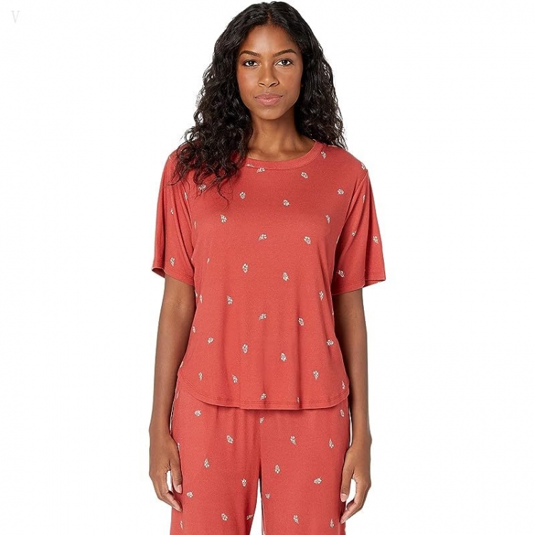 L.L.Bean Petite Restore Sleep Top Print Deep Coral Print ID-MIKYVtf9 - Click Image to Close
