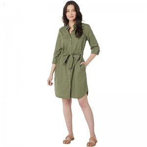 L.L.Bean Signature Camp Shirtdress Button Front Olive Gray ID-fSPrxyLz