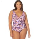 L.L.Bean Slimming Swimwear Tanksuit Print Royal Plum Flowers ID-uohbGpJ6