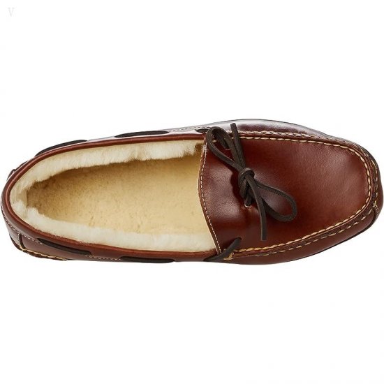 L.L.Bean Leather Double-Sole Slippers Shearling Lined Brown ID-bIoohNaw