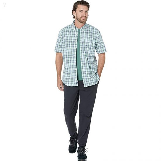 L.L.Bean Comfort Stretch Chambray Shirt Short Sleeve Traditional Fit Plaid - Tall Light Everglade ID-RfsQwjCI
