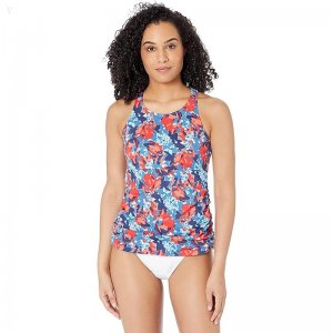 L.L.Bean BeanSport High-Neck Tankini Print Rustic Blue Vintage Floral ID-6nUBrOtj