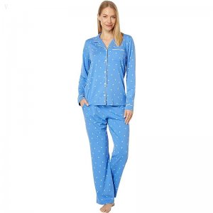 L.L.Bean Super Soft Shrink-Free Button Front Pajama Set Print Arctic Blue Medallion Dot ID-Jg0G6GfI