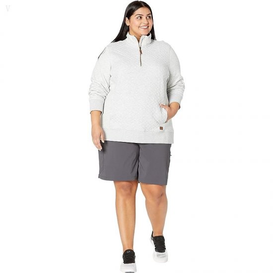 L.L.Bean Plus Size Quilted Sweatshirt 1/4 Zip Pullover Long Sleeve Light Gray Heather ID-leHqSBeD