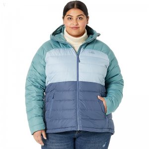 L.L.Bean Plus Size Down Hooded Jacket Color-Block Vintage Indigo/Mineral Blue ID-itcCtQeN