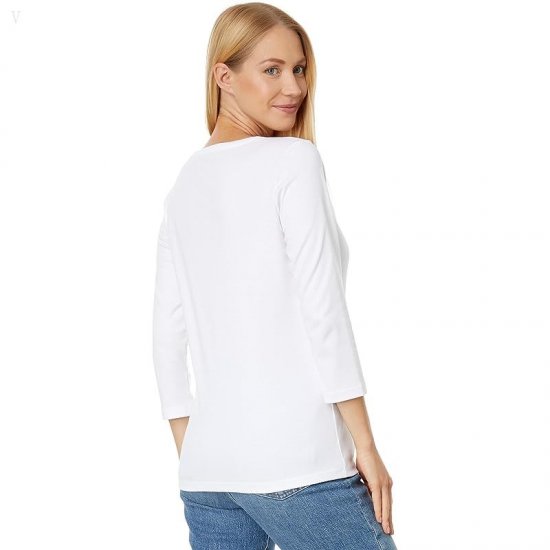 L.L.Bean Pima Cotton Shaped Jewelneck Tee 3/4 Sleeve White ID-ww5OPyjd