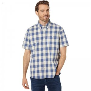 L.L.Bean Comfort Stretch Chambray Shirt Short Sleeve Traditional Fit Plaid Vintage Indigo ID-WEjoRphi