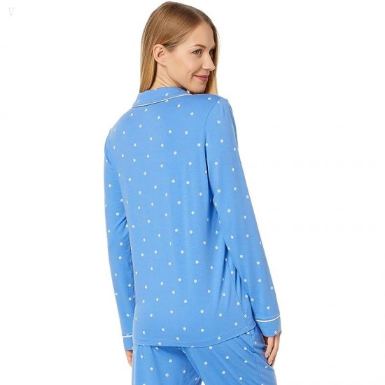 L.L.Bean Super Soft Shrink-Free Button Front Pajama Set Print Arctic Blue Medallion Dot ID-Jg0G6GfI