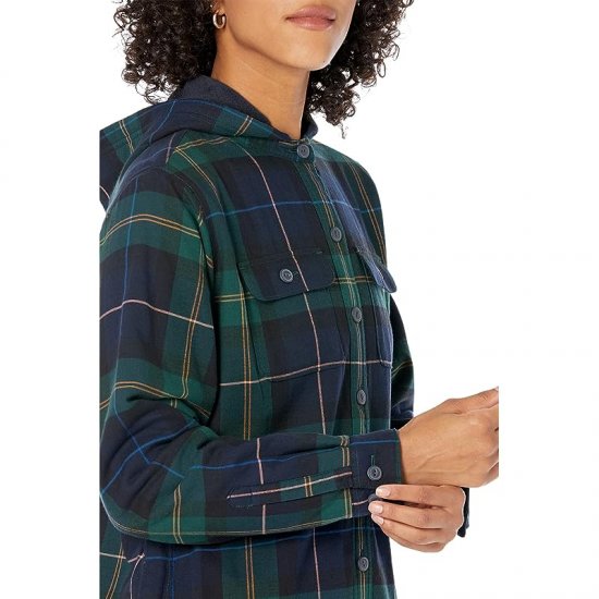 L.L.Bean Fleece Lined Flannel Shirt Hoodie Plaid Deep Spruce ID-FMm51IPD