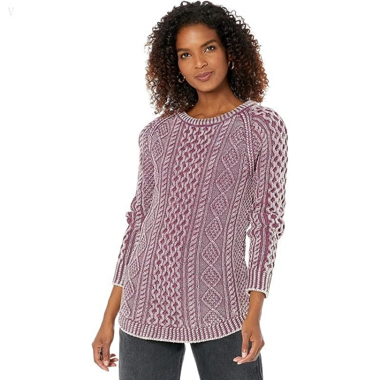 L.L.Bean Signature Cotton Fisherman Tunic Sweater Washed Deep Port Washed ID-1avG9v14 - Click Image to Close