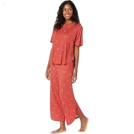 L.L.Bean Petite Restore Sleep Top Print Deep Coral Print ID-MIKYVtf9