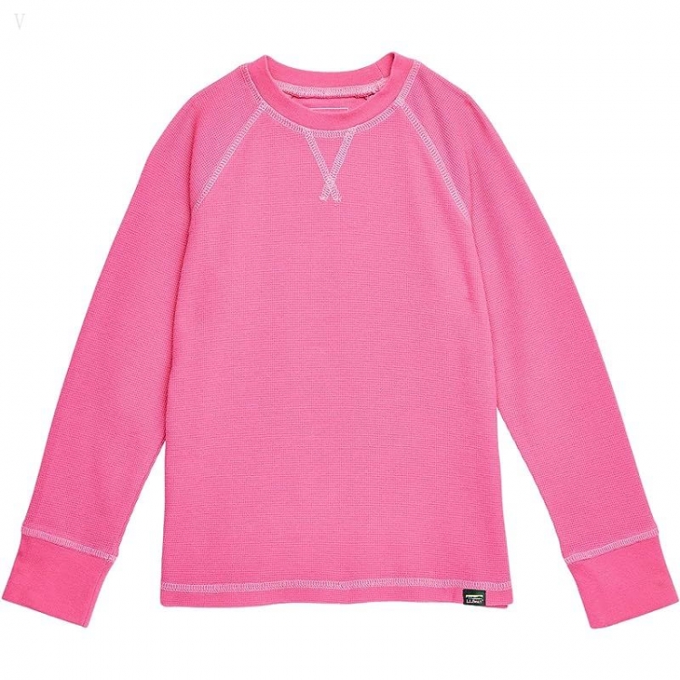 L.L.Bean Unshrinkable Mini Waffle Long Sleeve (Big Kids) Pink Berry ID-rsgPWWLf - Click Image to Close