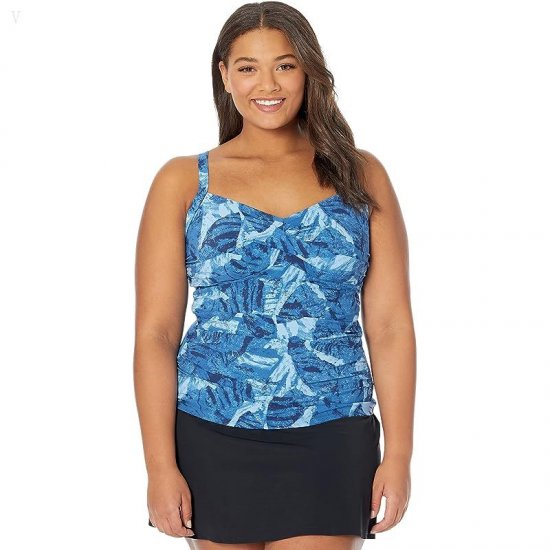 L.L.Bean Slimming Swimwear Tankini Top Print Darkest Navy Leaves ID-vlOoihDj