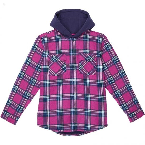 L.L.Bean Fleece Lined Flannel Shirt Hooded Plaid (Big Kids) Sugarplum ID-bxzbiD7E
