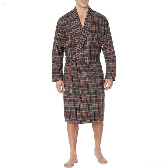 L.L.Bean Scotch Plaid Flannel Robe - Tall Grey Stewart ID-79pIOpLk