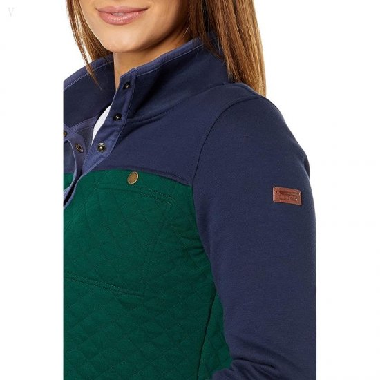 L.L.Bean Quilted Sweatshirt Mock Neck Tunic Color-Block Classic Navy/Black Forest Green ID-eZPPTIoR