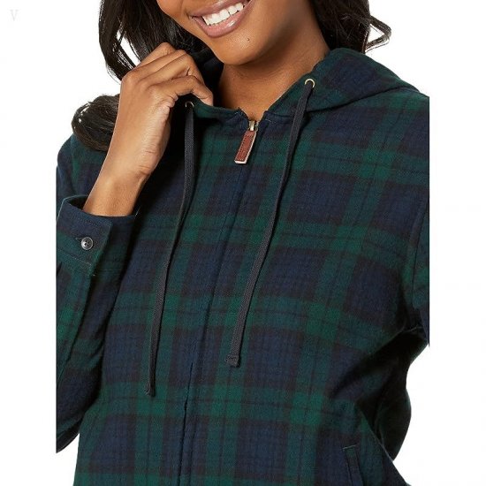 L.L.Bean Scotch Plaid Flannel Relaxed Fit Hoodie Black Watch ID-uGLxOlME