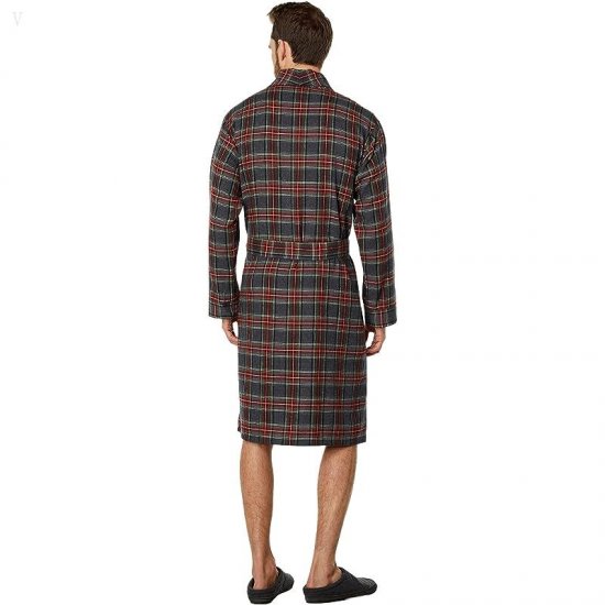 L.L.Bean Scotch Plaid Flannel Robe Regular Grey Stewart ID-DAY2OAHe