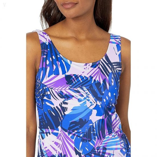 L.L.Bean BeanSport Scoop Neck Tankini Top Print Lilac Palm ID-2ngOcuUH