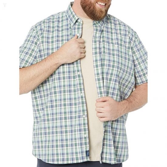 L.L.Bean Comfort Stretch Chambray Shirt Short Sleeve Traditional Fit Plaid Light Everglade ID-yr6VqjHX